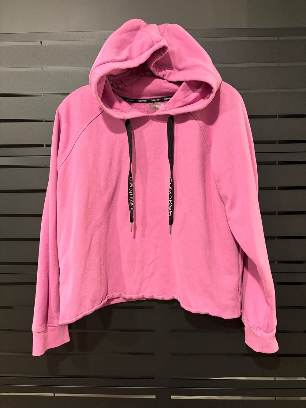 Calvin Klein Pink Cropped Hoodie with Rolled Raw Hem